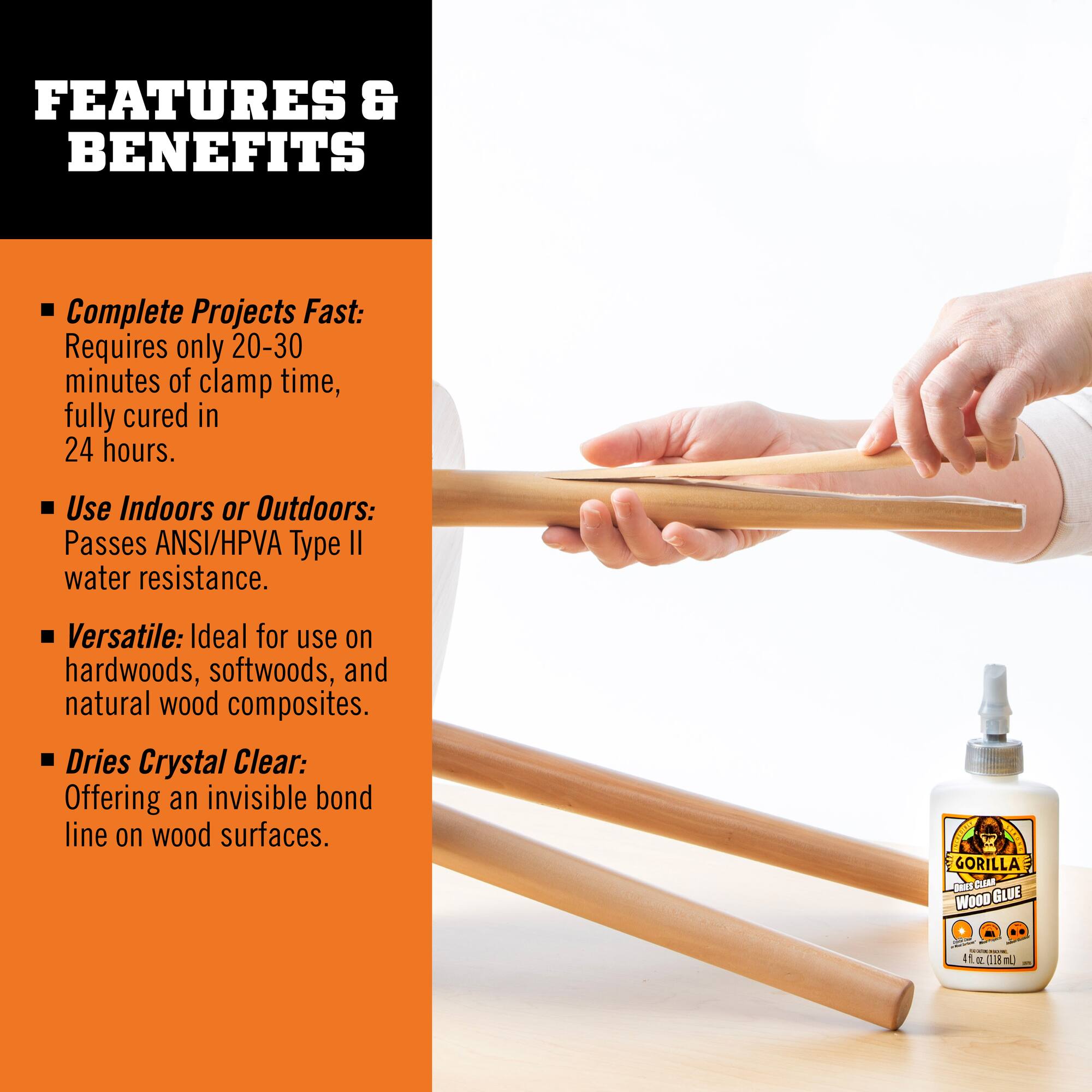 Gorilla Glue® 4oz. Dries Clear Wood Glue